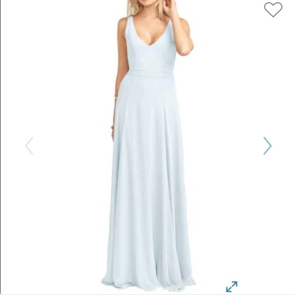 Show Me Your Mumu Gown Jenn Tie Chiffon V Neck Blue Size Large NWT